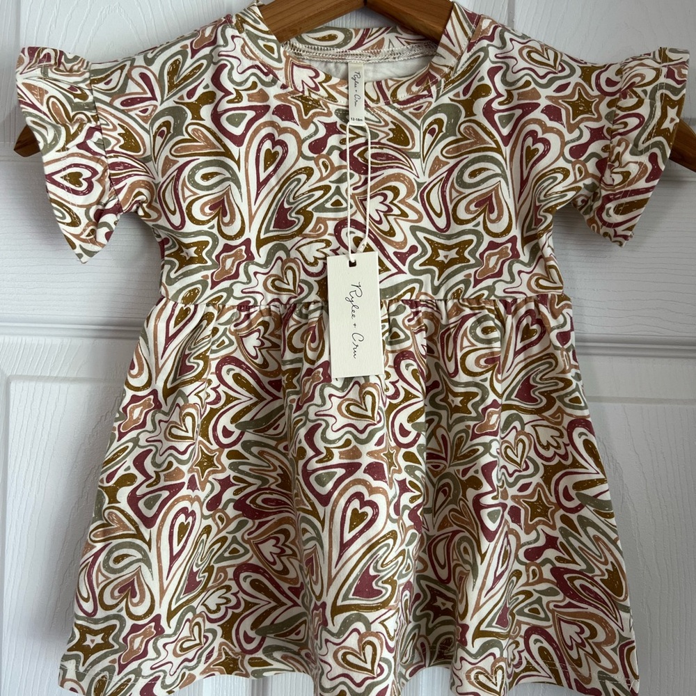 Rylee + Cru Swirl Pattern Dress in Pink and Brown